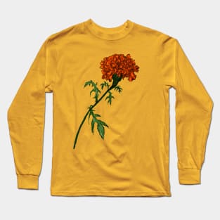French Marigold Flower Vibrant Ink Drawing Long Sleeve T-Shirt